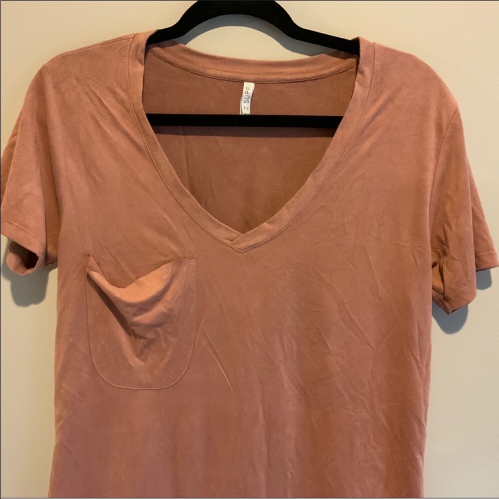 Z Supply Suede Pocket V-Neck Tee, Rose, Size Small